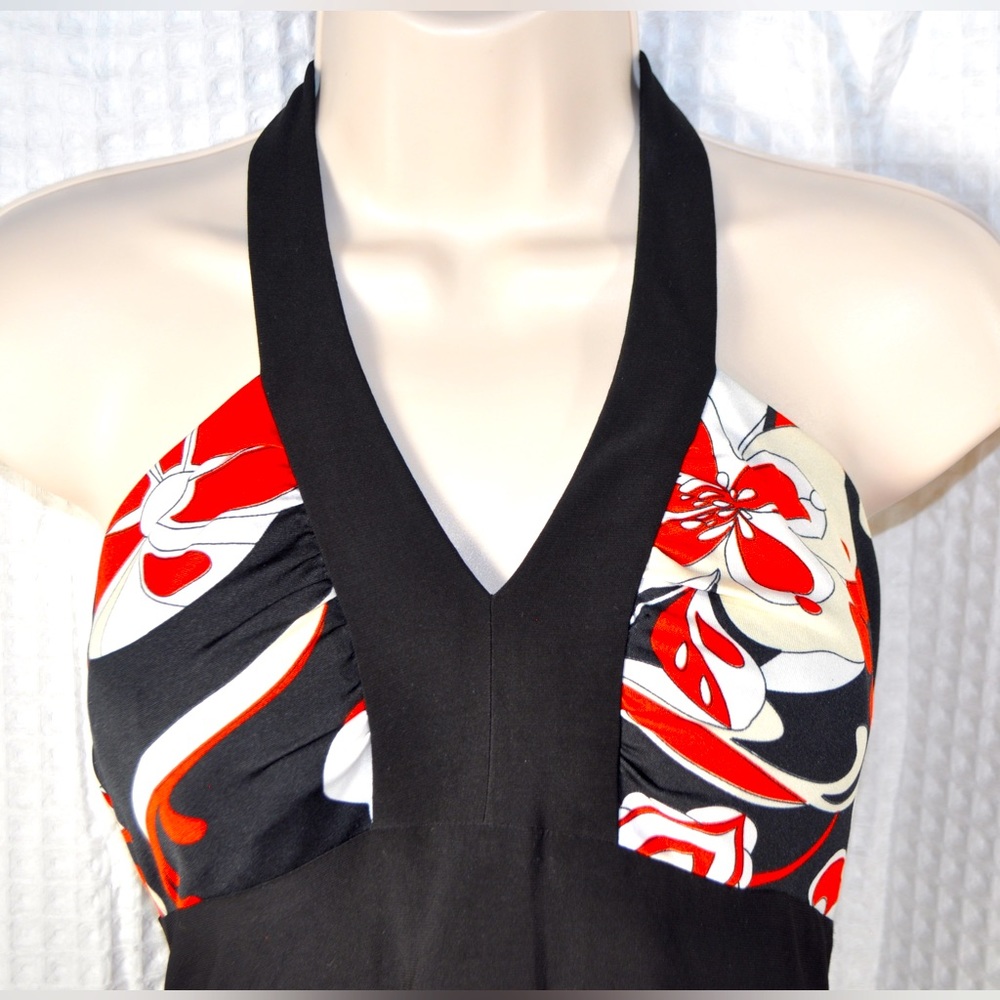 NWT Love Tease Bold Floral Black Red And White Halter Dress Women’s Size Large - Picture 2 of 8
